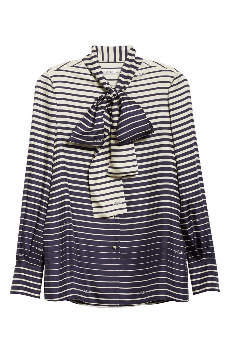 Valentino Stripe Tie Neck Silk Blouse, Alternate, color,
