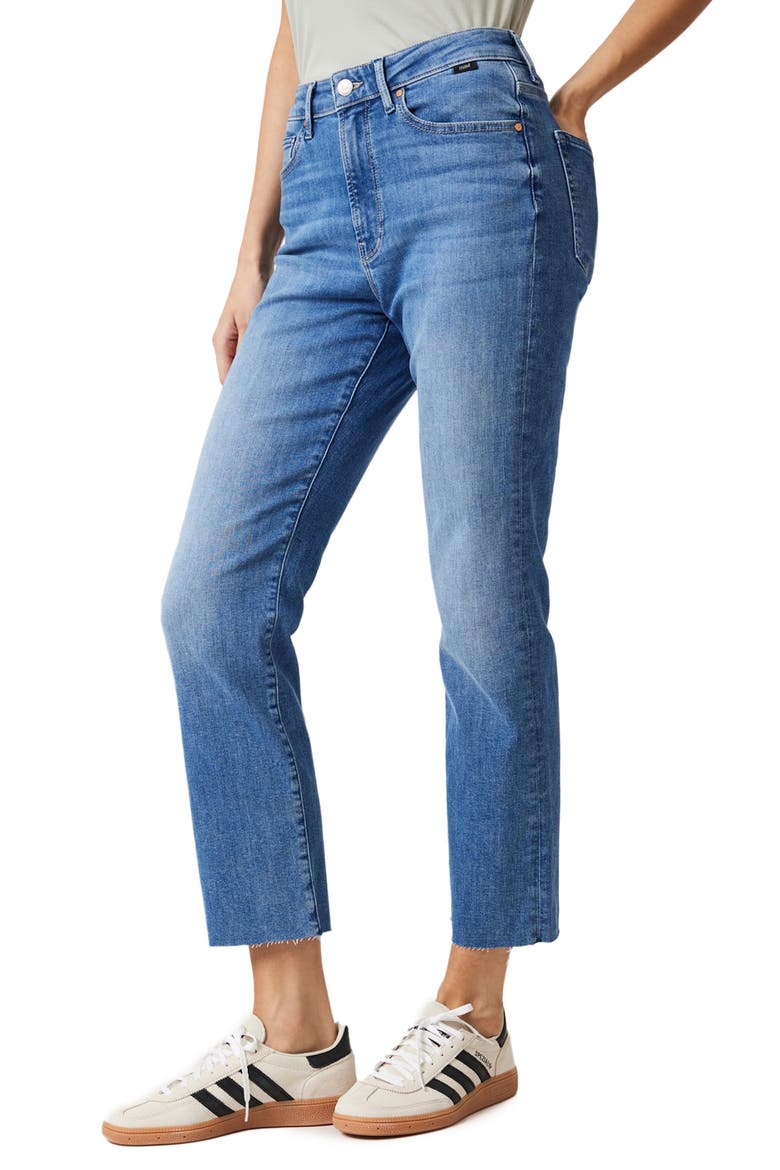 New York Raw Hem High Waist Straight Leg Jeans, Alternate, color, MID BLUE FLEX BLUE