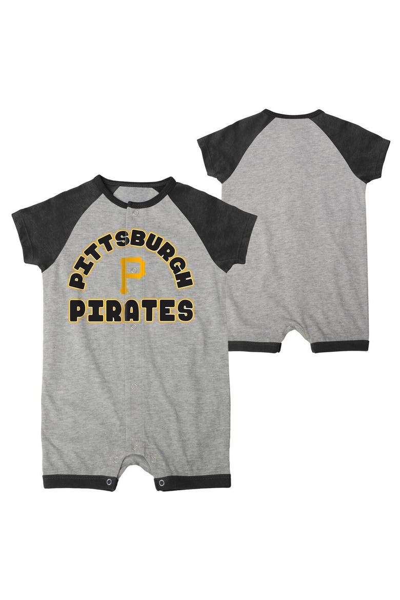 Infant  Heather Gray Pittsburgh Pirates Extra Base Hit Raglan Full-Snap Romper, Main, color, Heather Gray