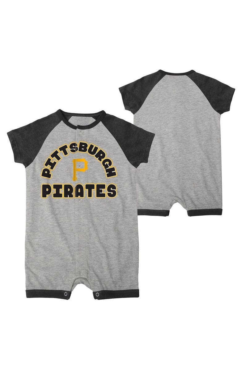 Outerstuff Infant  Heather Gray Pittsburgh Pirates Extra Base Hit Raglan Full-Snap Romper, Main, color, Heather Gray