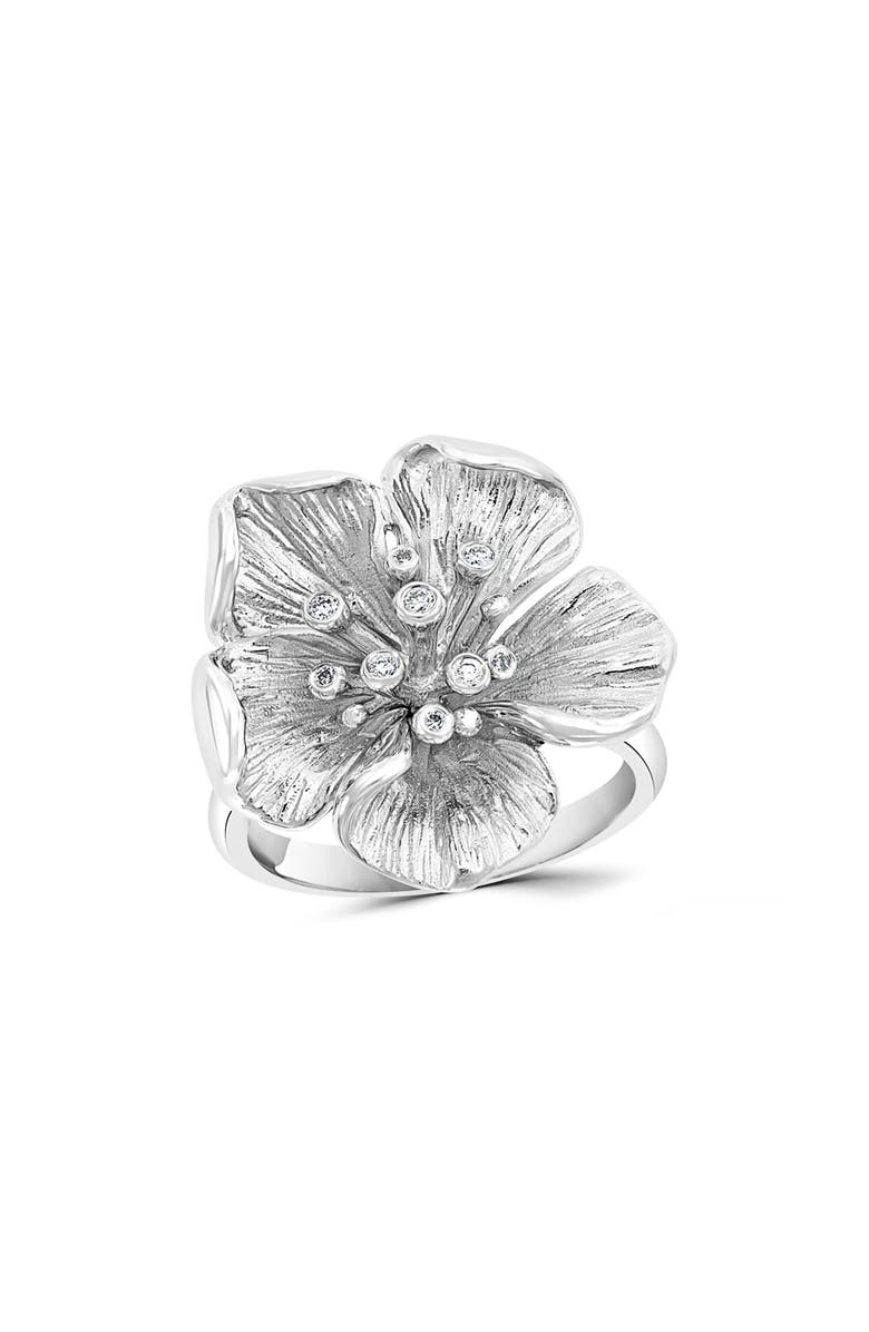 EFFY Sterling Silver Diamond Flower Ring, Main, color, Silver