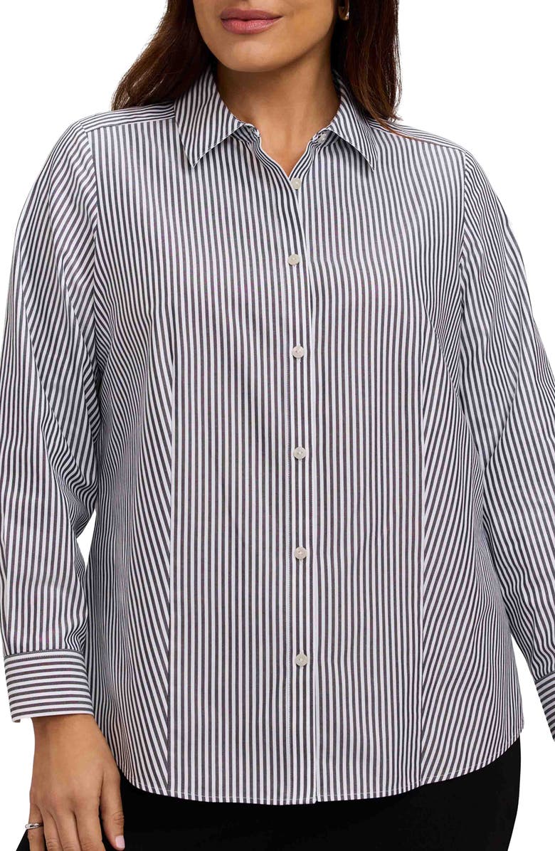 Foxcroft Dianna Stripe Cotton Button-Up Shirt, Main, color, 