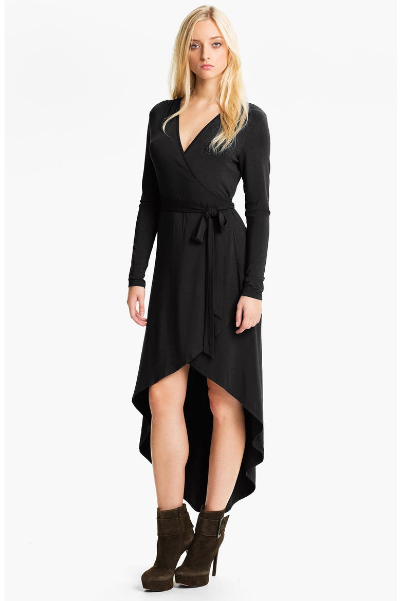 'Autumn' High/Low Jersey Wrap Dress, Main, color, BLACK