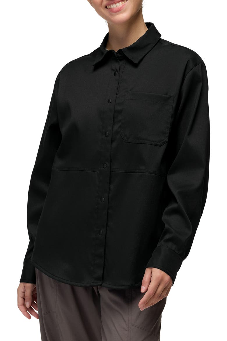 Stretch Zion Long Sleeve Performance Shirt, Main, color, BLACK