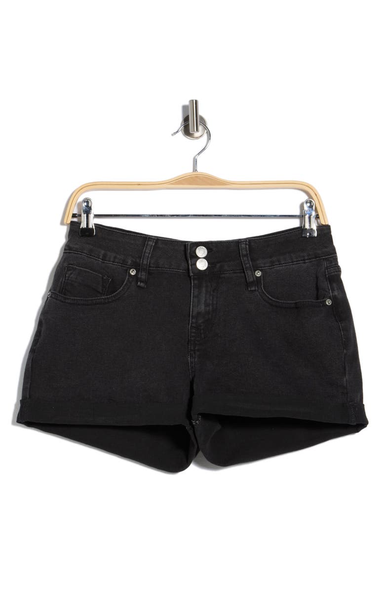 Vigoss Double Button Cuffed Denim Shorts, Main, color, Washed Black