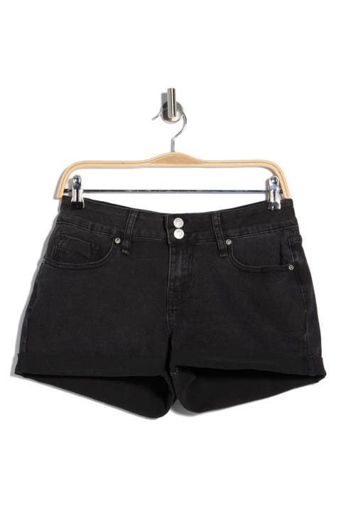 Double Button Cuffed Denim Shorts
