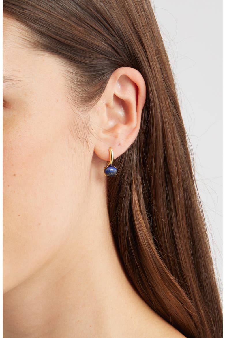 Demi Fine Oval Stone Huggie Hoop Earrings, Alternate, color, LAPIS- GOLD