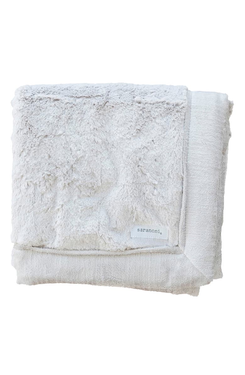 SARANONI Faux Fur Recieving Blanket, Main, color, Feather