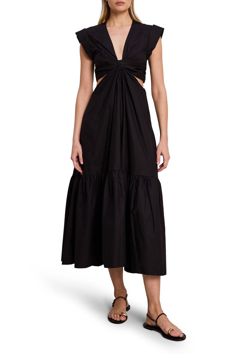 Alexandria Cutout Cotton Poplin Midi Dress, Main, color, BLACK