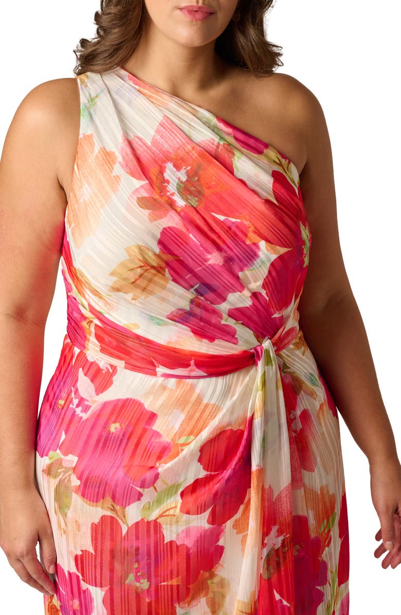 Adrianna Papell One-Shoulder Satin & Chiffon Evening Gown, Alternate, color, 