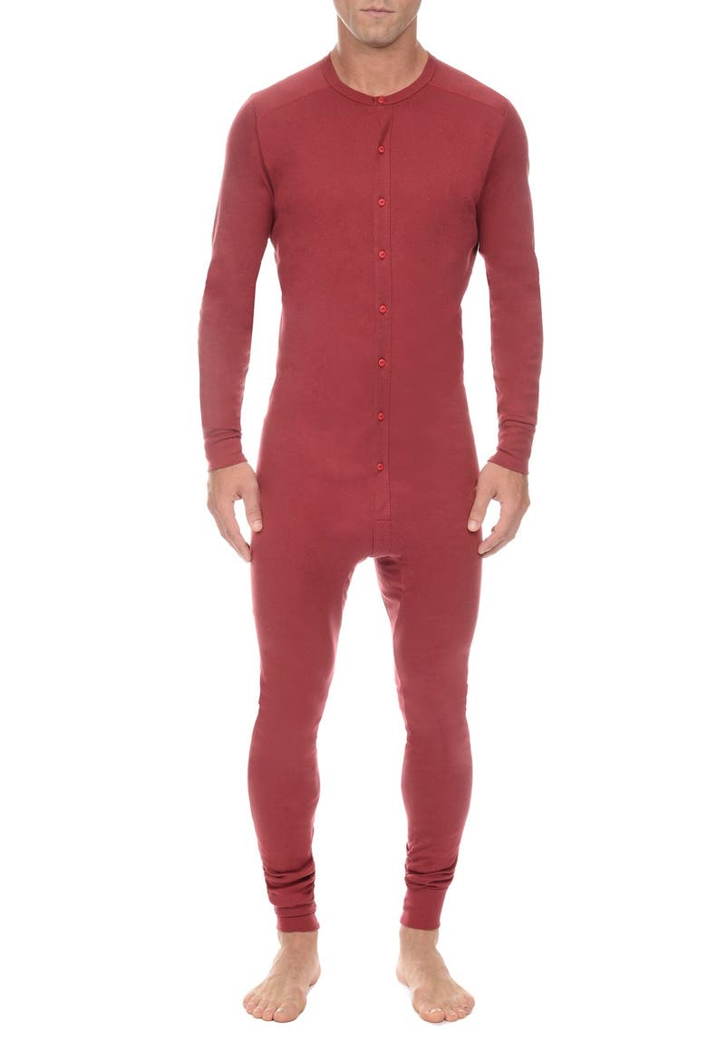 Cotton Union Suit, Main, color, CRANBERRY