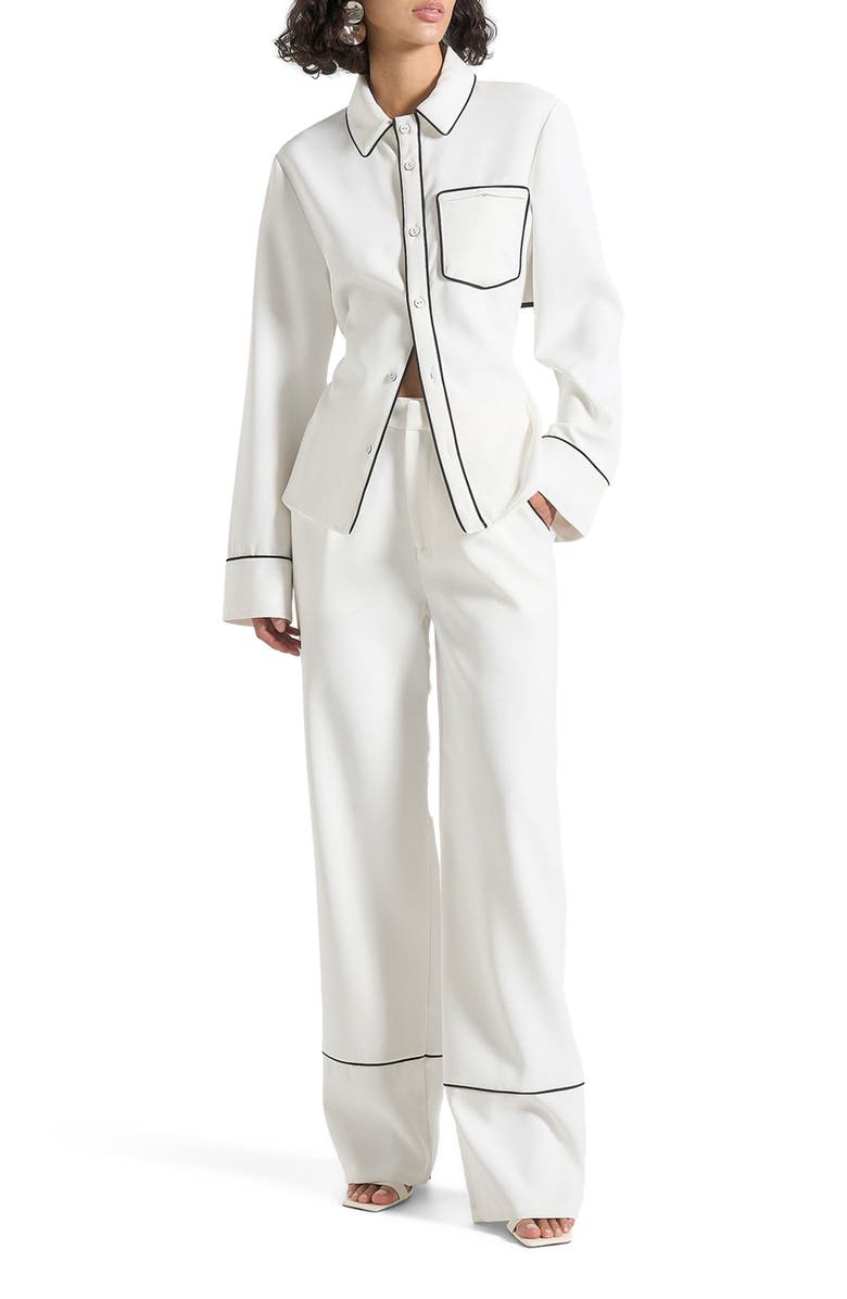 Manière De Voir Contrast Piped Backless Tie Shirt, Main, color, White/Black