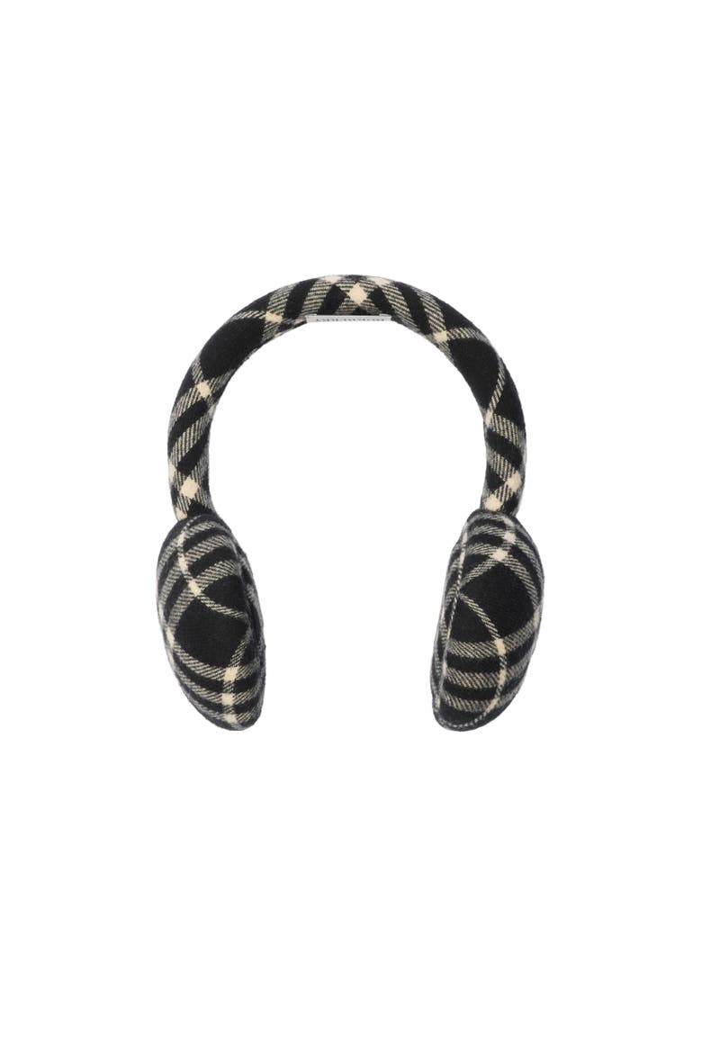 Check Wool Cashmere Earmuffs, Alternate, color, Black/calico beige