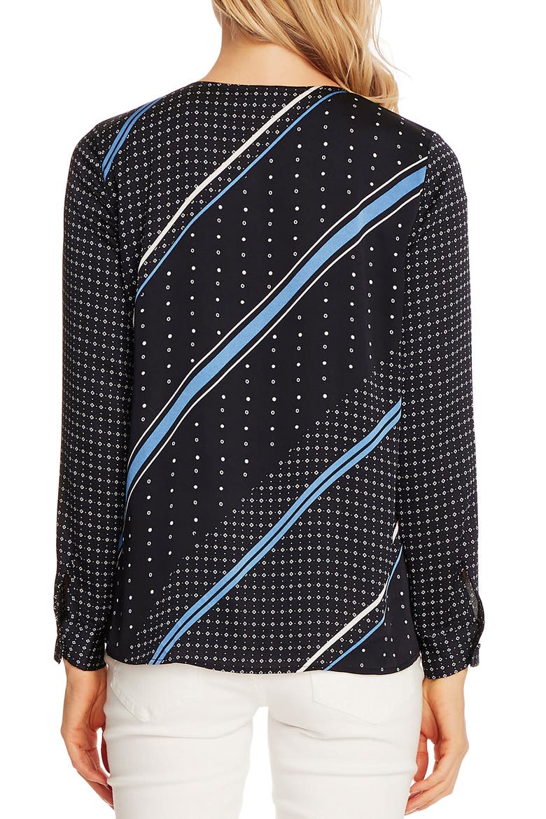 Stripe Geo Print Long Sleeve Hammer Satin Top, Alternate, color, NIGHT NAVY