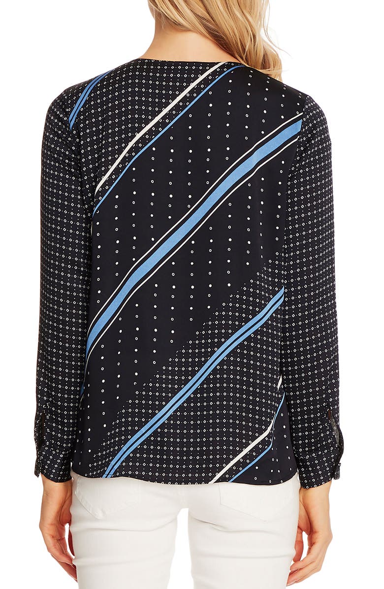 Vince Camuto Stripe Geo Print Long Sleeve Hammer Satin Top, Alternate, color, 