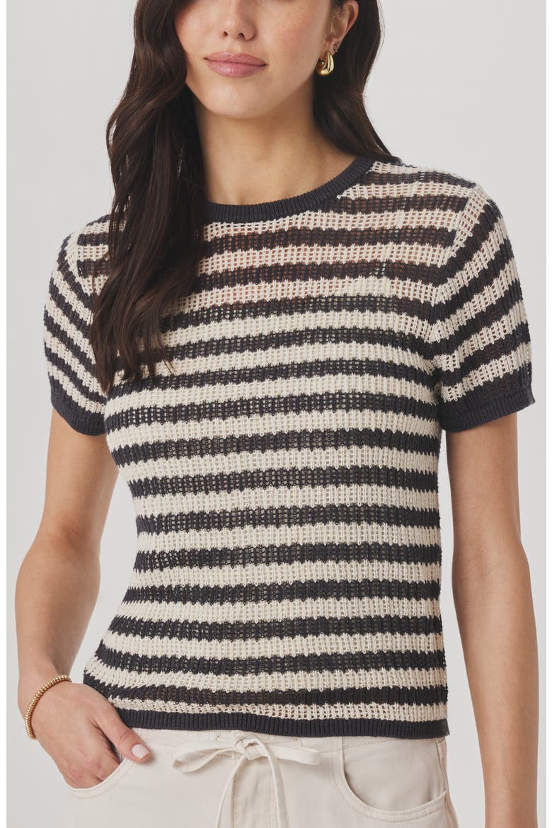Yasmine Striped Short Sleeve Sweater, Main, color, LEAD/NATURAL