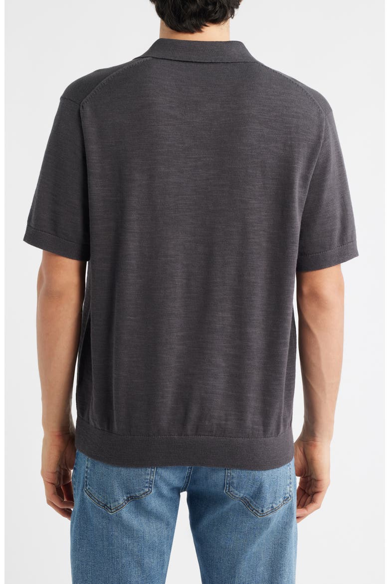 Johnny-Collar Cotton Slub Sweater Polo, Alternate, color, COAL