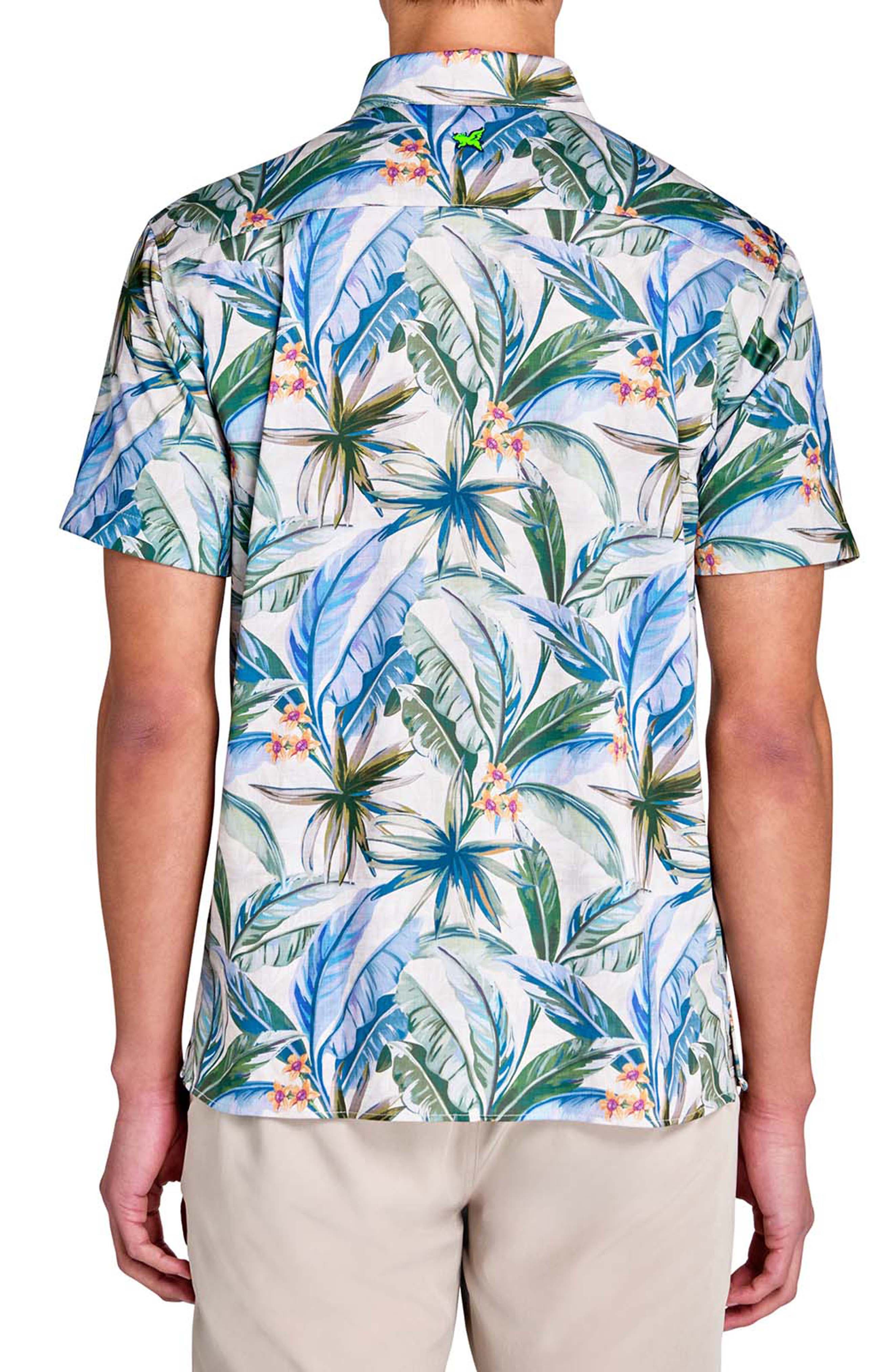 Regular Fit Tropical Chambray Recycled Performance Golf Button-Down Shirt - image 2