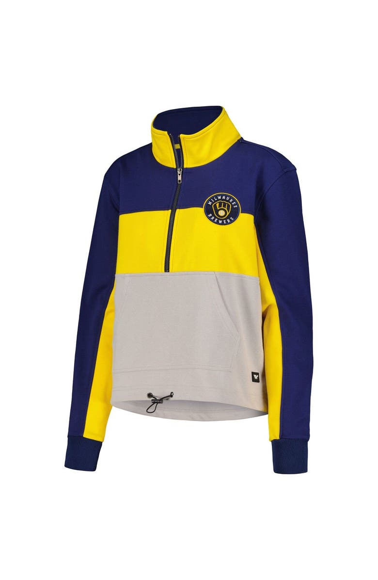 THE WILD COLLECTIVE Women's The Wild Collective Navy/Gold Milwaukee Brewers Women's Colorblock 1/4 Zip Jacket, Alternate, color, 