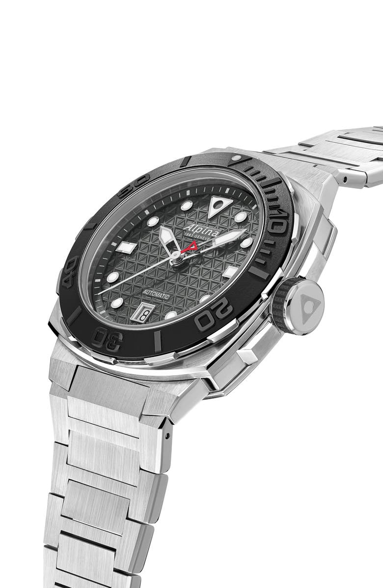 ALPINA Seastrong Diver Extreme Bracelet Automatic GMT Watch, 39mm x 40.5mm, Alternate, color, Silver-Tone