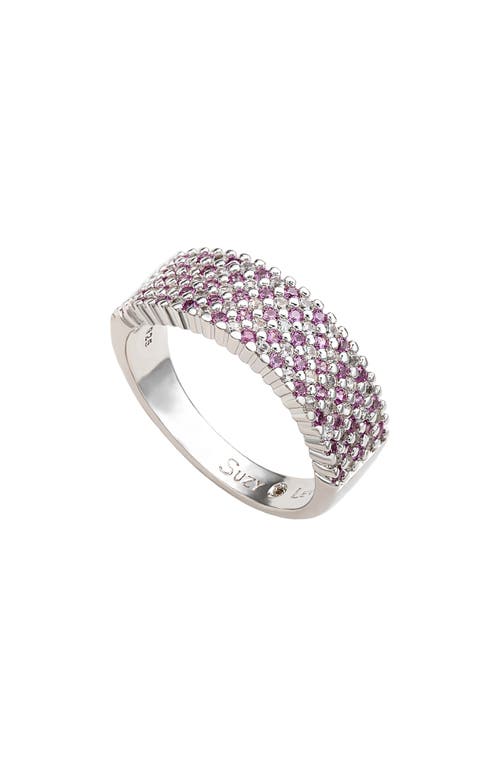 Suzy Levian Diamonds Sterling Silver Pavé Pink & White Sapphire Half Band Ring In Pink