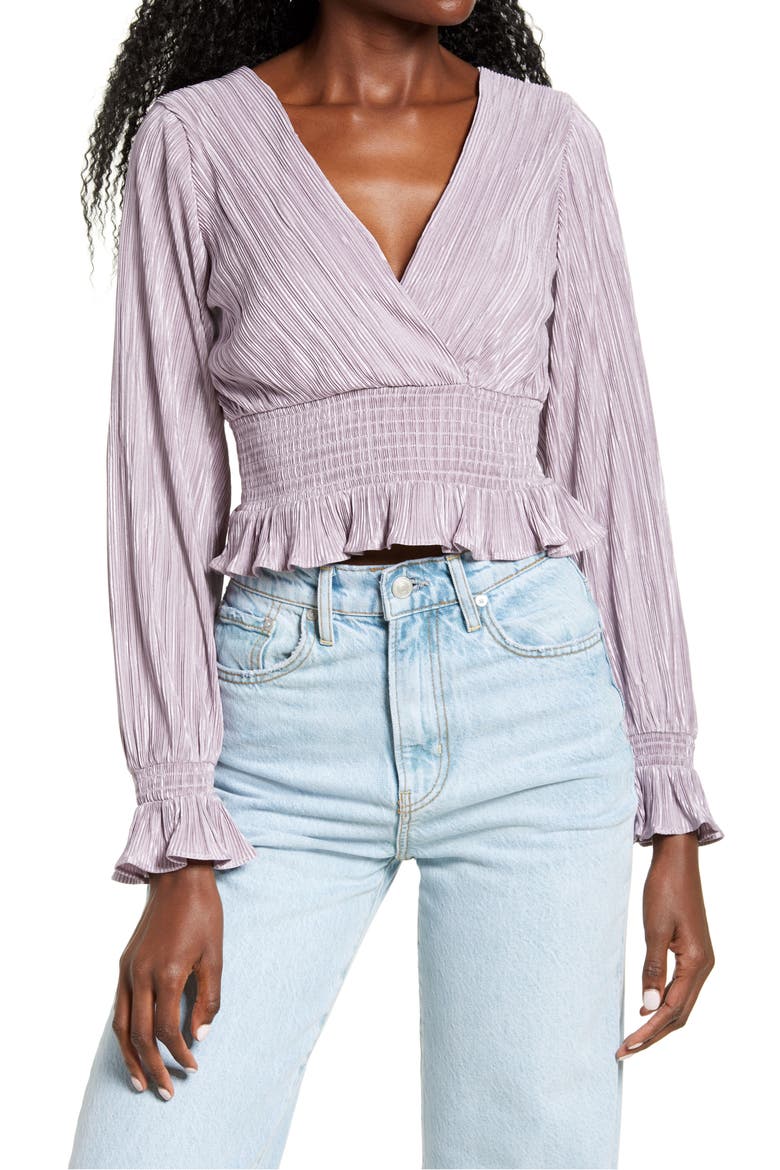 Plissé Smocked Top, Main, color, PURPLE PEACE