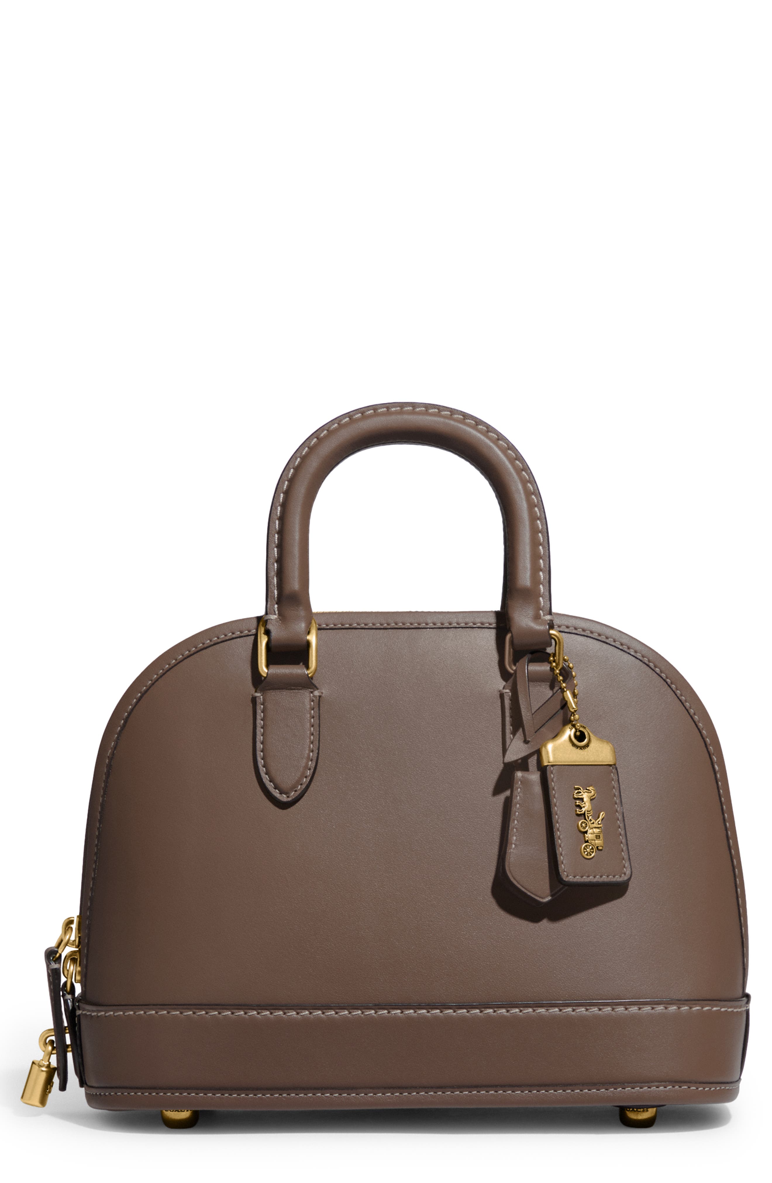 Leather Domed Satchel, Main, color, DARK STONE