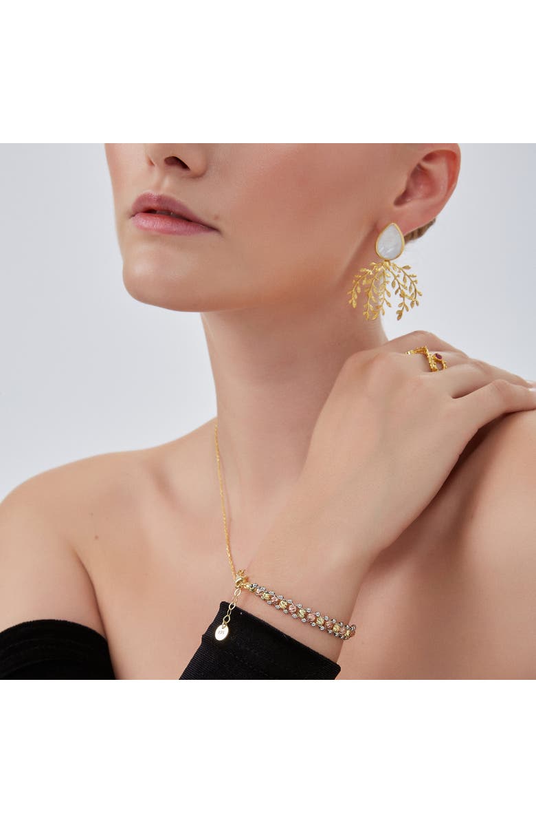 Spero London Mother Of Pearl Olive Branch Sterling Silver Earring, Alternate, color, Gold