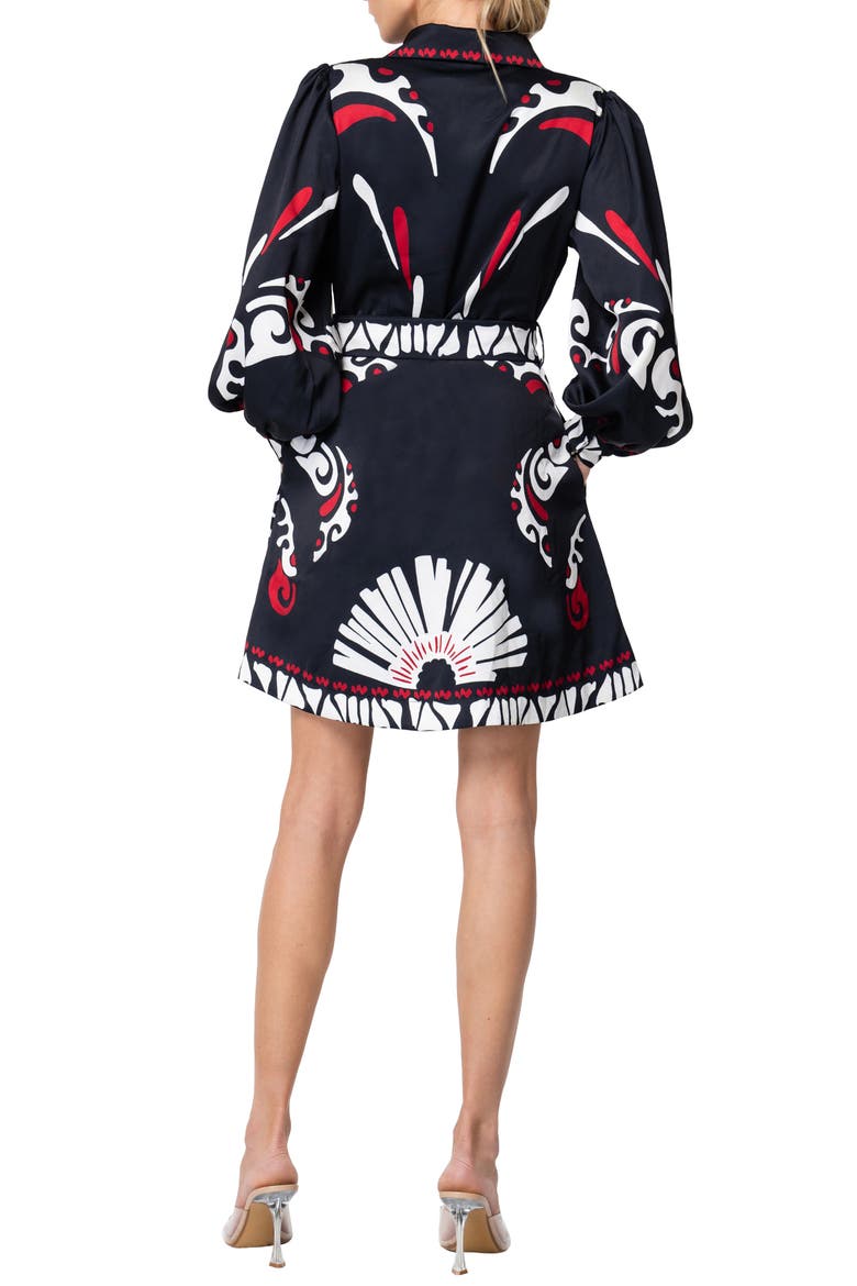 Billy Long Sleeve Satin Shirtdress, Alternate, color, BLACK RED
