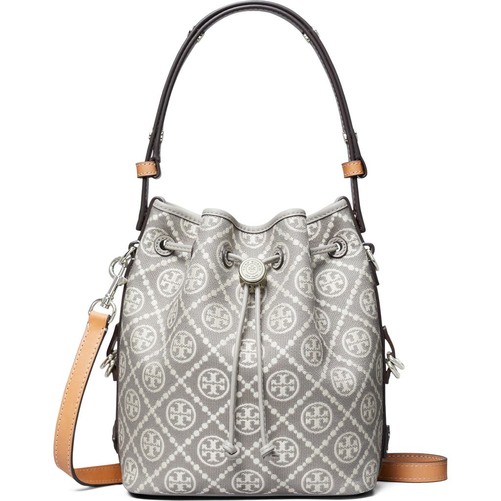 Tory Burch T Monogram Jacquard Utility Bucket Bag In Gray