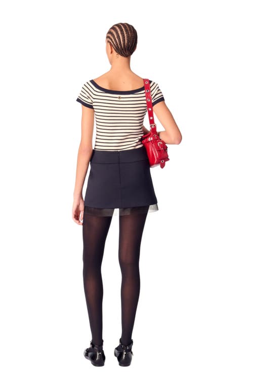 Maje Wool Blend And Tulle Skirt In Navy