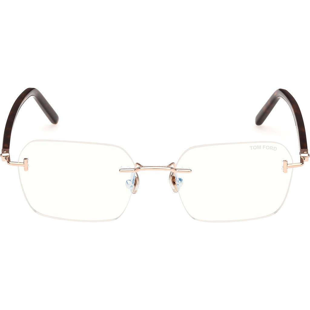 Tom Ford 54mm Rectangular Blue Light Blocking Optical Glasses In Gold