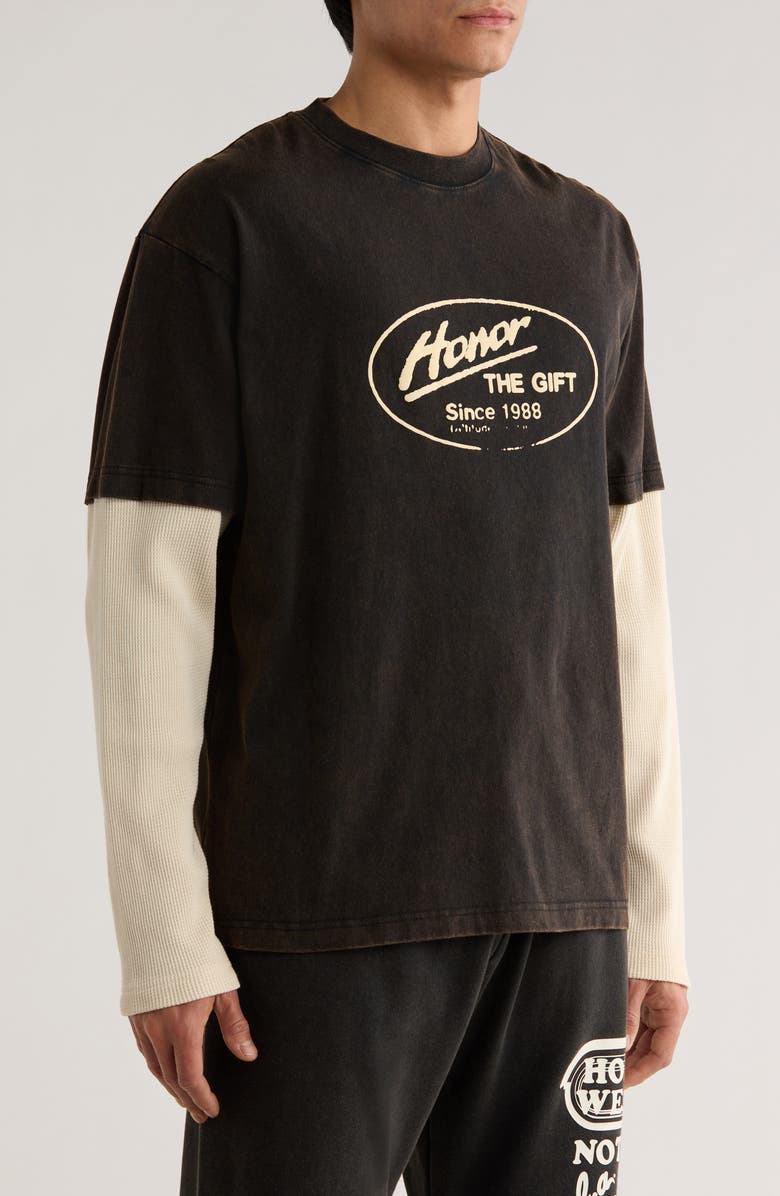 HONOR THE GIFT Layered Just Be Long Sleeve Graphic T-Shirt, Alternate, color, Black
