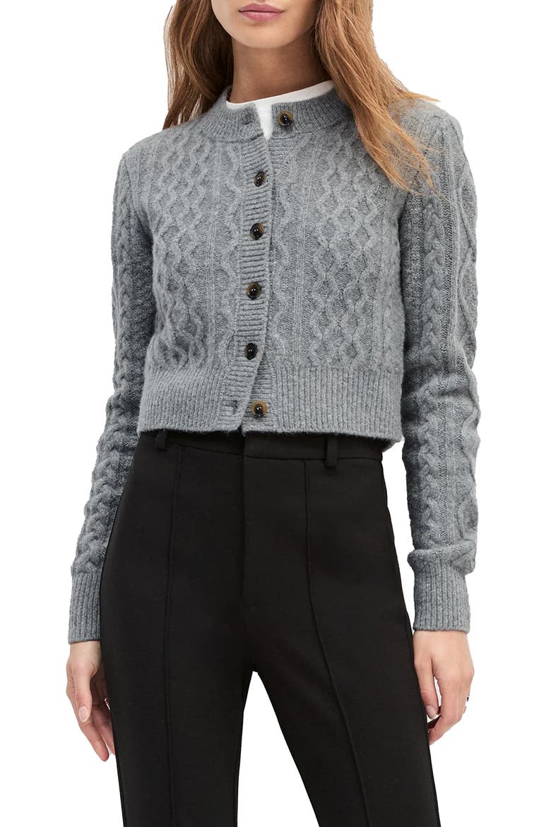 The Eleanor Merino Wool & Cashmere Blend Crop Cardigan, Main, color, HEATHER GREY
