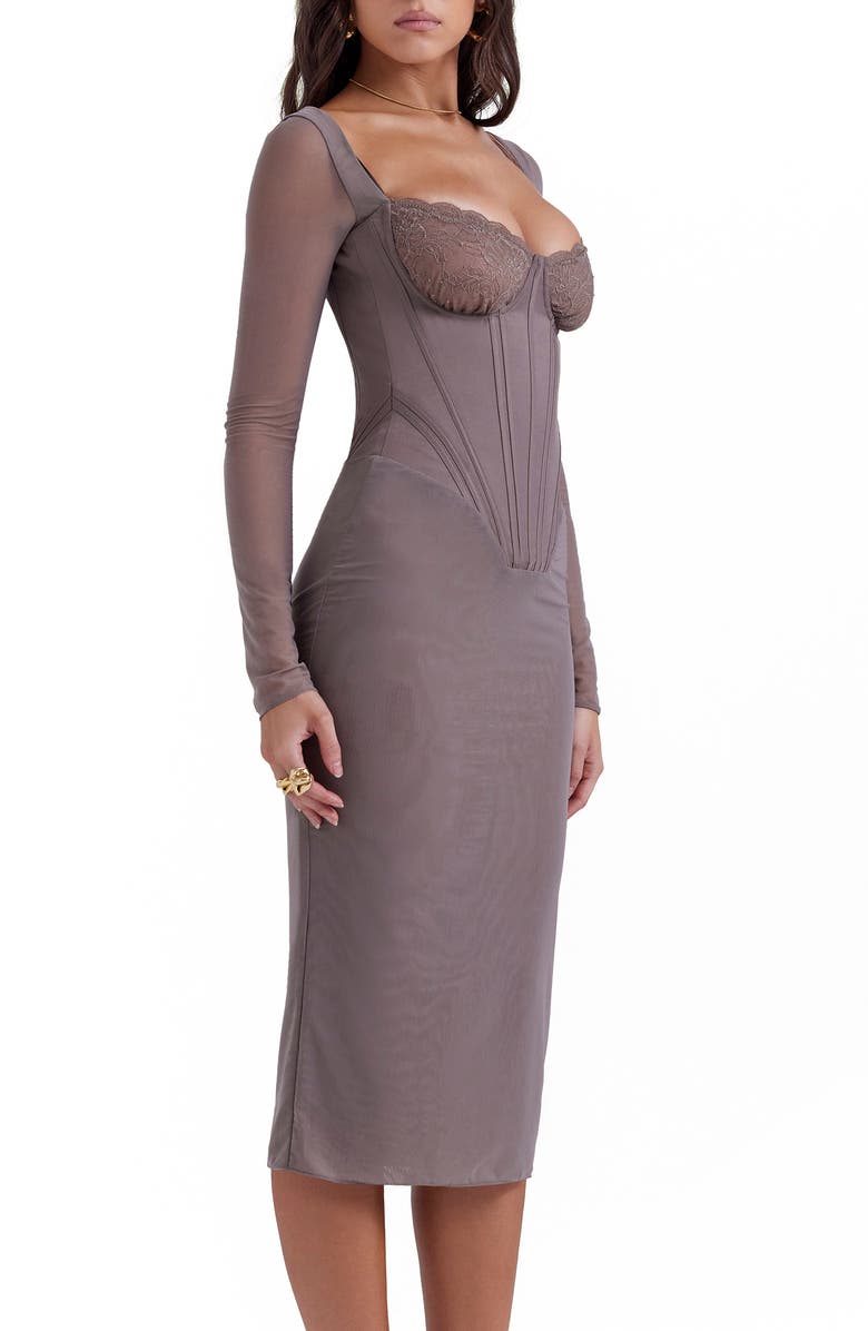 HOUSE OF CB Safran Long Sleeve Midi Dress, Alternate, color, Mocha