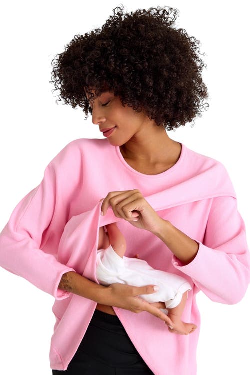 Accouchée Let Loose Crossover Long Sleeve Maternity Nursing Knit Top In Pink