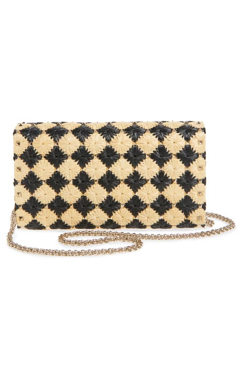 Valentino Garavani Rockstud Spike Check Raffia Shoulder Bag In Natural/black
