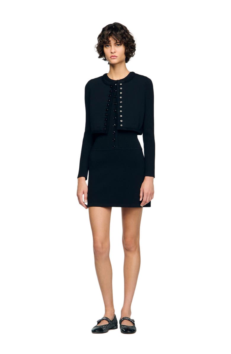 SANDRO Cropped fine knit cardigan, Alternate, color, Black