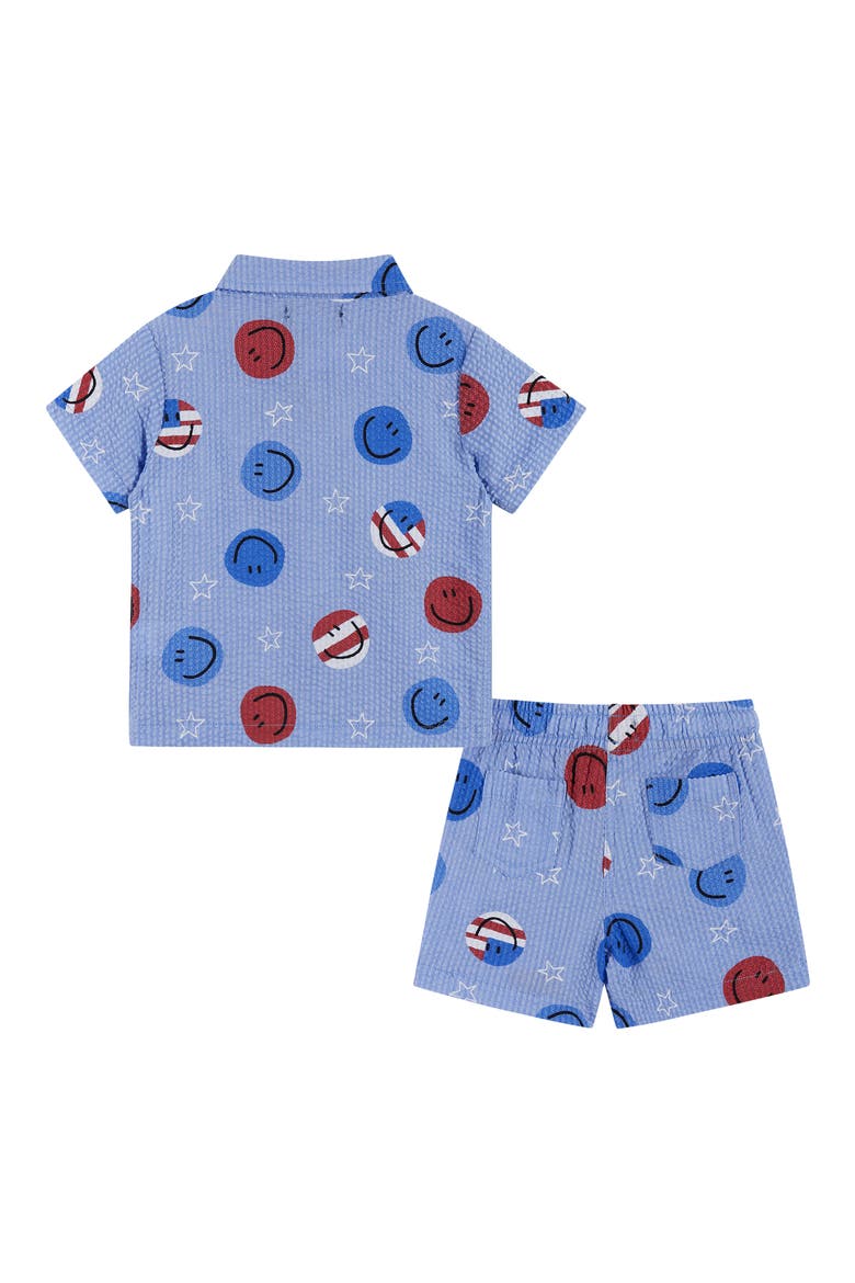 Print Cotton Seersucker Button-Up Shirt & Shorts Set, Alternate, color, BLUE AMERICA