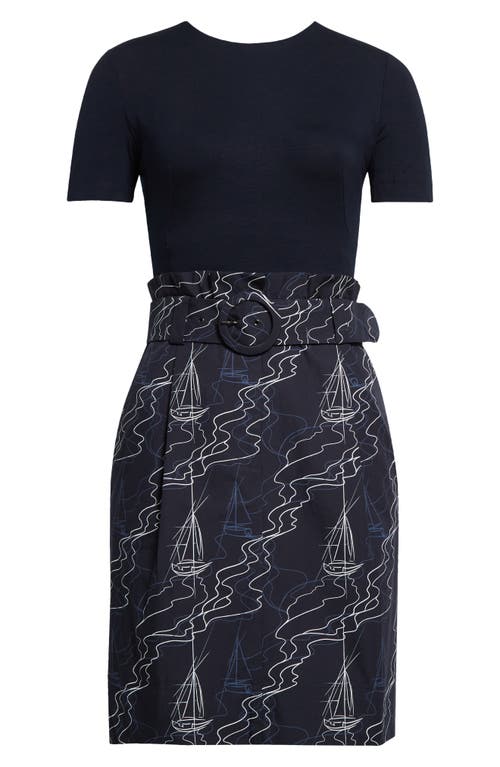 Akris Punto Mixed Media Belted Minidress In Navy-cream