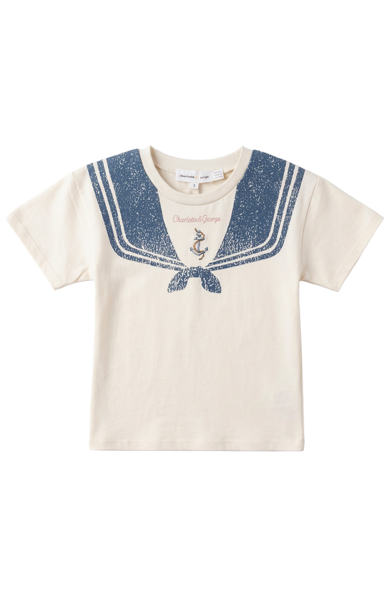 Charlotte & George Cotton Spandex Sailor Collar Printed T shirt, Main, color, Cream