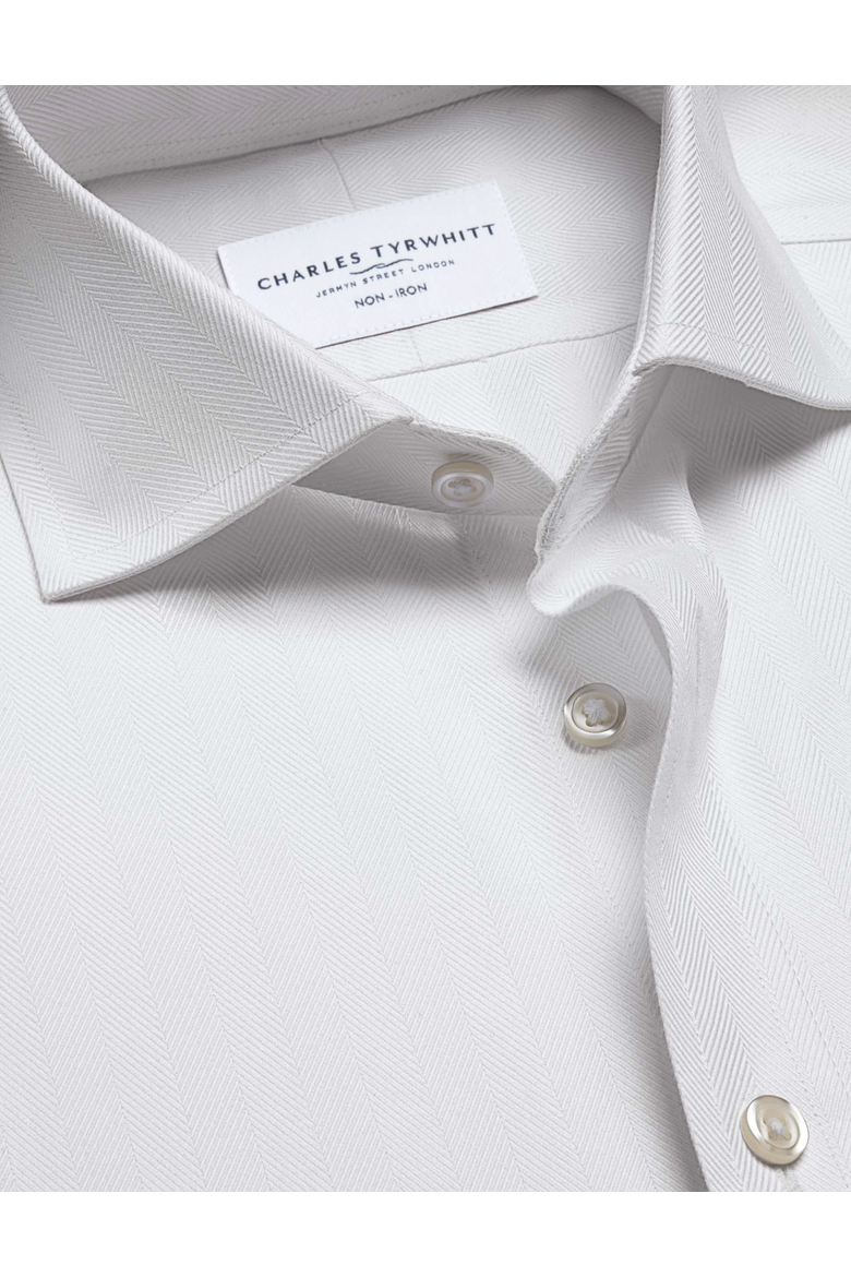 Cutaway Collar Non-Iron Herringbone Shirt, Alternate, color, White