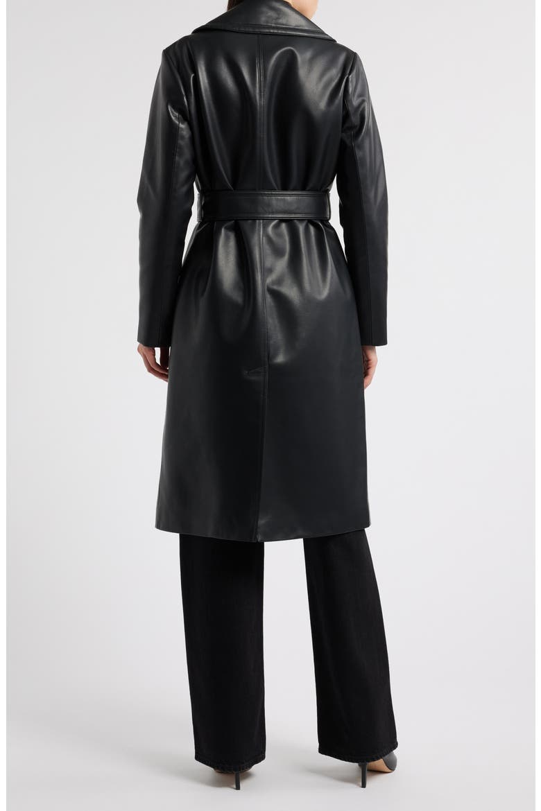 Long Faux Leather Trench Coat, Alternate, color, BLACK