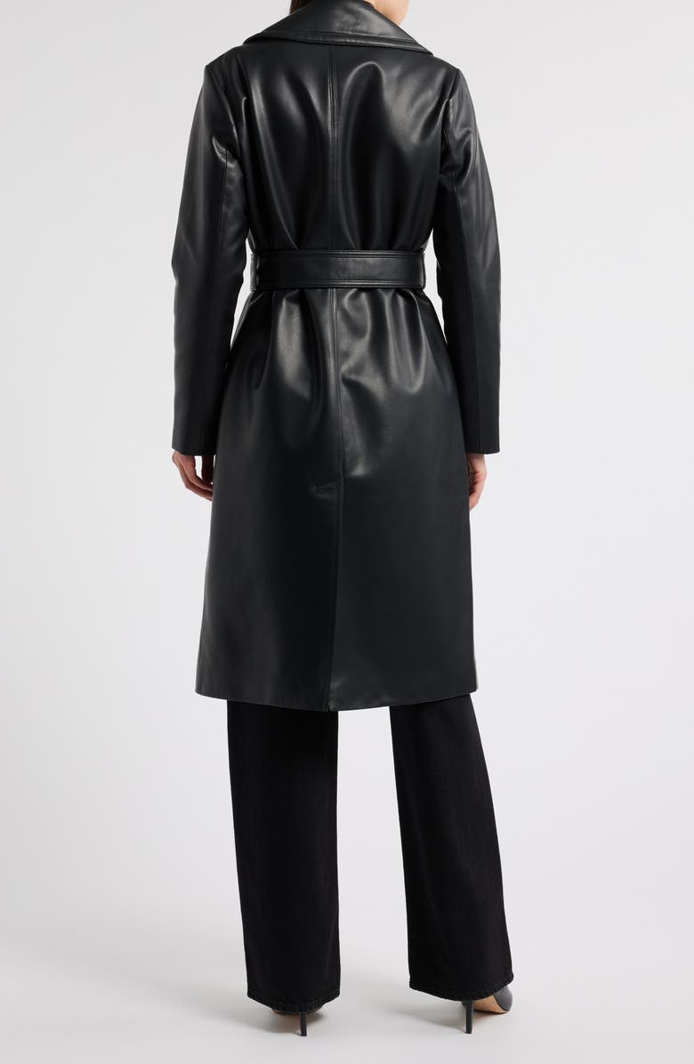 Michael Kors Long Faux Leather Trench Coat, Alternate, color, Black