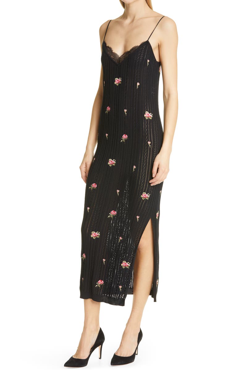 RED Valentino Rose Embroidered Midi Knit Slipdress, Alternate, color, 