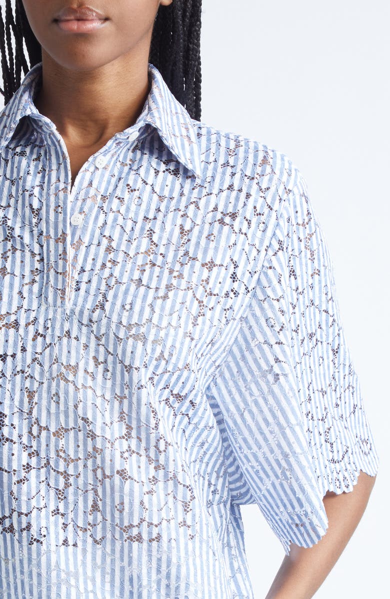 Michael Kors Collection Stripe Floral Lace Shirt, Alternate, color, Lake/Optic White