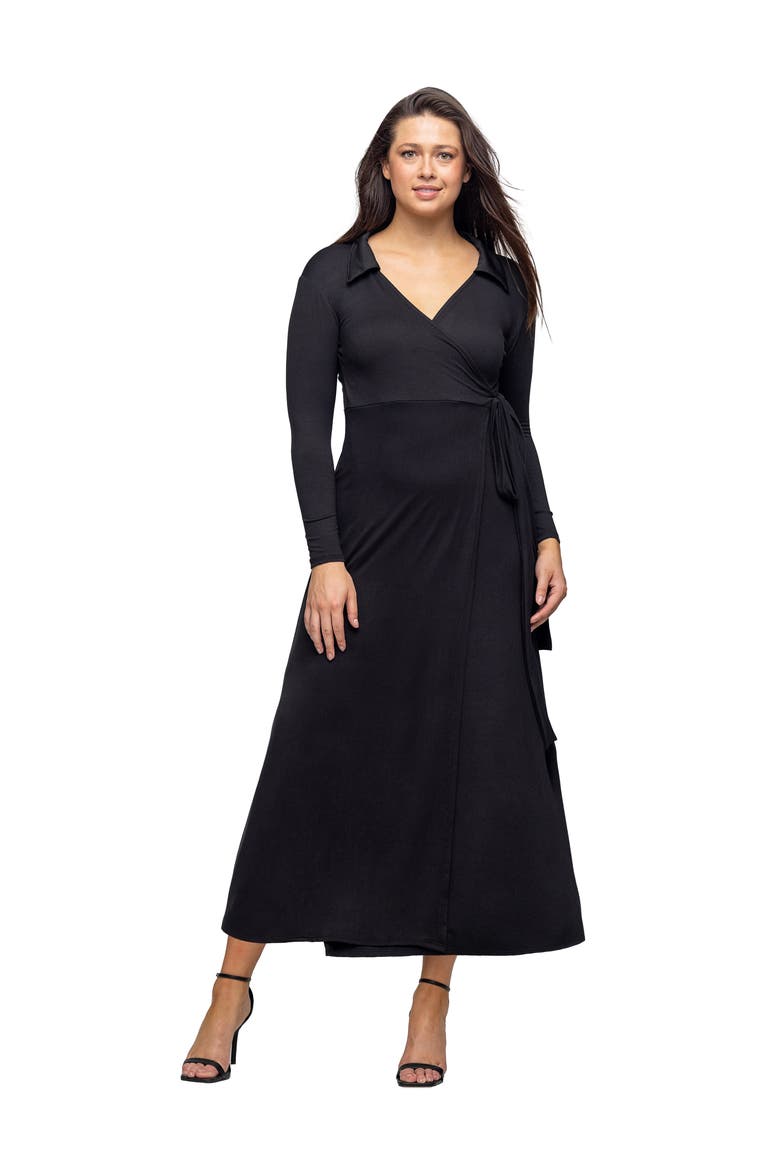 Comfortable Collared Wrap Maxi Dress, Main, color, Black