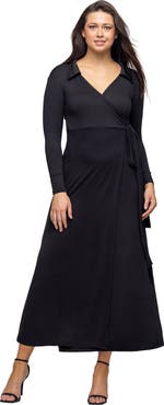 24seven Comfort Apparel Comfortable Collared Wrap Maxi Dress