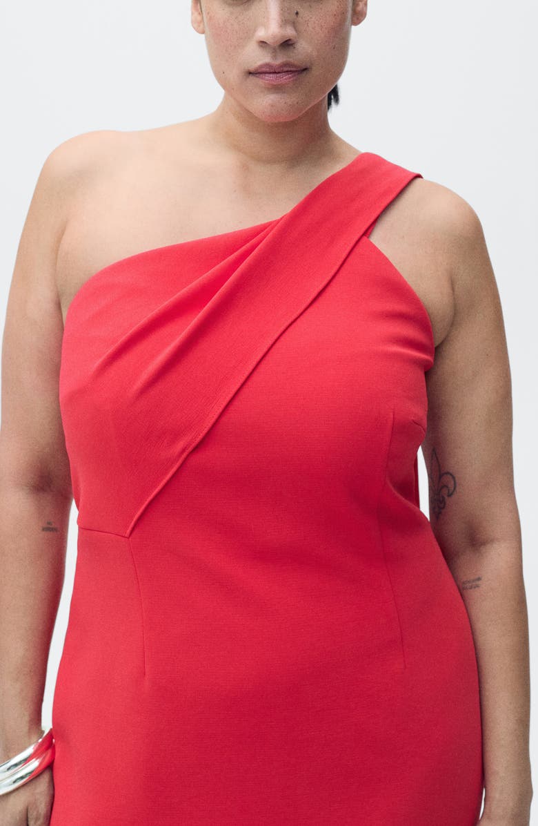 MANGO One-Shoulder Sheath Dress, Alternate, color, Red