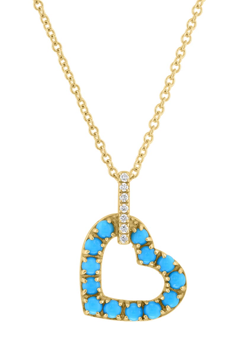 Diamond & Turquoise Heart Pendant Necklace, Main, color, BLUE